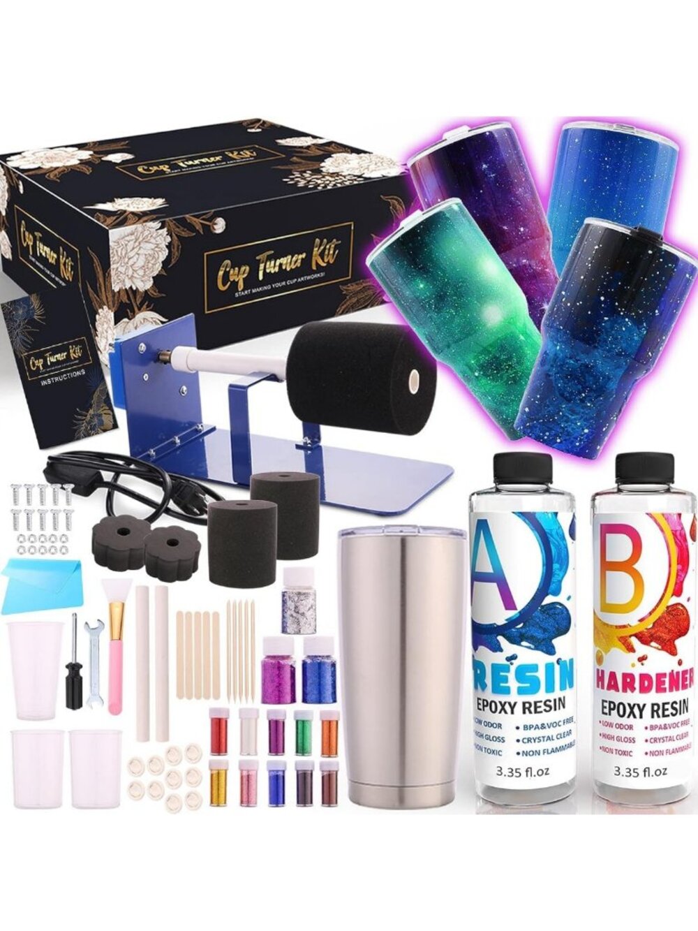 DIY Epoxy Resin Cup Turner Kit - Stainless Steel Spinner, Tumblers, Art Supplies